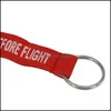 Keychains Fashion Accessories Embroidered Woven Letter Key Ring Remove Before Flight Keychain Red Keyfobs Holder Aviation Safe Dhy8B