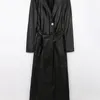 Lautaro Осенью длинная кожаная траншевая пальто для женщин с длинным рукавом с длинным рукавом.