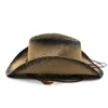 Mężczyźni kowboj słomy czapki letnie kobiety jazzowe kapelusz z paskiem khaki unisex pusta oddychana plaża vintage męskie kobiety fedora hat