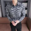 Camicie eleganti da uomo Modello da uomo 2022 Moda Primavera Autunno Camicia Slim Fit Manica lunga Stampa leopardata Mens Social 5XL 4XLMen's Vere22