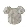 Bameaux d'enfants en dentelle Pouffle à manches courtes Baucheur Baux-petits Girls Floral Triangle Jumps 2022 Été Baby Princess Clost 9677482