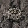 Hip Hop Side Stones Rings Iced Out Moon Shaped Zircon Cuban Chain Ring for Men Women