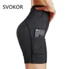 Svokor High midja Casual Shorts Women XSXL Summer Sexig Pocket Shorts Tight Elasticity Snabbtorkning Fitness Women Shorts T200602