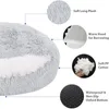Vinter Long Plush Pet Cat Bed Round Cushion House 2 i 1 Varm Korg Sleep Bag Nest Kennel för liten hund 220323