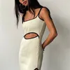 FSDA Hollow Out Midi Women Dress Partyless Green Backless Summer Bodycon Dresses Sexy Beach Split Discual 220702