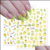 Autocollants Stickers Nail Art Salon Santé Beauté 3D Citron Pin Jaune Ongles Été Adhésif Colorf Fruit Papaye Manucure Curseur Feuille Chca675-6