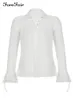 Forefair Autumn Women Sexy T Shirts Vintage Fashion V Neck Button Y2K Se genom White Casual Long Sleeve Top Ladies 220610