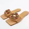 Sandals Summer Flat Women Flats Slippers Beige Fashion Crystal Square-Toe Woman Beach Shoes Plus Size 41SandalsSandals