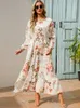 Printemps Femmes Maxi Robes Casual Manches Longues Floral Imprimé Oneck Femme Bohe Beach Party Robe Longue Mujer Vestidos Drop 220809