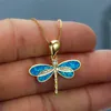 Pendant Necklaces Female White Blue Opal Necklace Charm Crystal Animal Chain For Women Cute Gold Dragonfly Wedding NecklacePendant