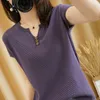 Czysta bawełniana koszulka damska lato V-Neck Sweter Solid Color Knitwear Plus Size Casual Sweter Koszulki z krótkim rękawem 220402