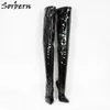 Sorbern Sexy Crotch Thigh High Boots Women 18Cm High Heel Stilettos Pointy Toes Stilettos Long Ladies Boot Patent Fetish Shoes