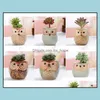 Owl Pot Ceramic Flowing Glaze Base Succent Plant Pots Cactus Flower Bed Bonsai Perfect Design Gift Drop Delivery 2021 Planters Garden Supp