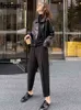 Nerazzurri осень короткие коричневые кожаные куртки с длинным рукавом 2022 Spring Light Soft Faux Leather Jackets для женщин L220728