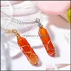 Arts And Crafts Fashion Red Agate Stone Hexagonal Prism Pendant Gold Wire Wrap Necklace For Women Jewelry Wholesale Drop De Sports2010 Dhgxq
