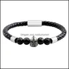 Warrior Helmet Charm Genuine Leather Bracelet Agate Tiger Eye Beads Bracelets Male Jewelry Drop Delivery 2021 Fy0Iq