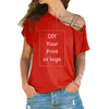 여성을위한 사용자 정의 인쇄 티셔츠 DIY 당신의 PO 또는 탑 티셔츠 FEMME 불규칙 스큐 크로스 붕대 크기 S-5XL 티 220402