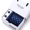 Bow Ties 100% Silk Many Color Tie Hanky Cufflink Set Necktie Box Hombre Blue Formal Clothing Printed Fit Holiday Gift Business SaleBow