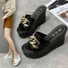 Chain High Heels Slippers Women Wedding Shoes Summer 2022 White Black Platform Wedges Slides Ladies Beac Y220409