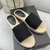 Espadrille slides womens flat slippers fashion leather espadrilles loafers fabric sandals summer casual shoes with box size 35-41