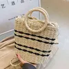 Evening Bags Stro Tassen Voor Vrouwen Streep Designer Luxe 2022 Zomer Boho Weave Strandtas Ring Draagbare Handtas Shopper Tas 220517