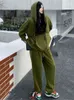 Women Casual Green Pants Set Spring Autumn Loose Hooded Sweater Straight Trousers Suit Korean Oversized 2 Piece Set T220726