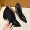 Elbise ayakkabıları sivri v Boyun Patent Deri Bekar Kadın Yüksek Topuklu Bahar Çok yönlü retro tıknaz Zapatos de Mujer Black