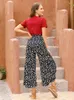 Pantalon femme Capris Syiwidii jambe large pour femmes vêtements taille haute mode cordon pantalons de survêtement Streetwear ample été bohème Dot Bot