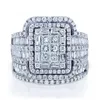 Mode de grande taille anneau anneaux de fiançailles femme charme féminine la pierre de cristal blanc ensemble une grande couleur sier pour le carré de mariée vintage