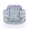 Ring Engagement Rings For Women Charm Female White Crystal Stone Set Luxury Big Silver Color For Vintage Bridal Square