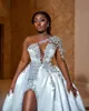 2022 grande taille arabe Aso Ebi luxueux cristaux perlés robe de mariée dentelle sirène Satin robes de mariée robes ZJ722