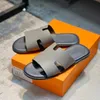 Designer Slippers Men Calfskin Slippers Flat Large Slides Summer Beach Sandals Lazy Scuffs Sandal Size 38-45