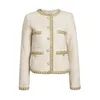Damesjassen 2022 Herfst Winter Dames Tweed Chain Cardigan Jas Dames Elegante Lange Mouw O-hals Blazer Coat Kleding