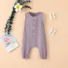 Summer Born Infant Baby Boys Girls Romper Jumpsuits Onepiece Overalls Solid Color Sleeveless Muslin Spädbarnskläder 220707