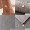 Anklets Jewelry Daisy Flower Five Winted Star Moon 4-częściowy zestaw europejski i amerykański łańcuch stóp plażowy hurtowa dostawa 2021 CTMW4