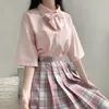 Kläder sätter japanska JK Uniform Top Student Girls Shirt Women Pink Blue Korean High School Uniforms Short Sleeve White/Black/Green/Bluec