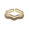 2022 all-match wavy design ladies rings With Side Stones niche party diamond jewelry ring for lover cool style gold-plated not fad235N