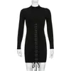 HEYounGIRL Tie Up Bandage Black Bodycon Dress Autumn Basic Long Sleeve Knitted Mini Dresses Ladies Skinny Casual Winter Fashion 220316