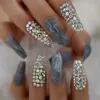 Faux Ongles De Luxe AB Pierre Faux Ongles Strass Décoratif Extra Long Carré Faux Gegoues Conçu Conseils De Manucure Couleur Nude Prud22