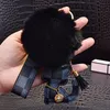 Cute Pompom Keychains Fashion Cat Teddy Sear Designer Key Chain Ring Sifts Women PU Leather Car Suckles Sag Charm Accessories Men Animal Keyring Holder S