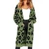 Winter Women Sweater Thick Long Sleeve Leopard Print Lady Knitted Cardigan Coat for Outdoor