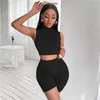 Womens Tracksuits 2 Piece Sports Outfit Shirt Shorts Jogger Bodycon Sets Seamless Ribbed Crop Tank High Waist Casual Yoga Outfits