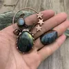 Pendant Necklaces Boho Soldered Antique Large Egg Shape Natural Flash Labradorite Vintage Stars Moon Stone Necklace Pendants For Bohemia Jew