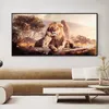 Lion Mom and Baby Lion Face To Face Showing Love Abstract Canvas Paintings Poster and Print Animal Wall Art Pictures Home Decor