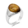 Tiger Eye S925 Sterling Silver Natural Gemstone Retro Simple Men's Ring Turkish Jewelry for Men and Women