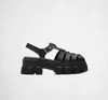 2022 Women Designer Sandals Foam Rubber Sandal Fashion Platform Slides Triangle Metal Slippers Retro Beach Loafers Round Toe Sandal With Box
