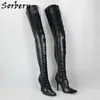 Sorbern Extreme Long Boot Custom 95 cm Crotch Udo High Boots Kobiety Lace Up 18 CM Sztuk Buty Spersonalizowane Wałem Szerokość łydki