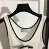 T-shirt Femme Designer Womens Summer Bow Knit Tee Tops avec Lettre Cristal Femme Milan Runway Coton Crop Top Vêtements Haut de Gamme DCYV