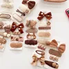 Children Hair Clips Milk Coffee Color Baby Hairpins Cute Sweet Cartoon Bear Flower Barrettes Bowknot Headwear Hair Accessories