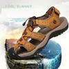 Large size sandals men 2022 summer new breathable toe sandal outdoor leisure Casual beach shoes Head layer cowhide Grey Fog 001